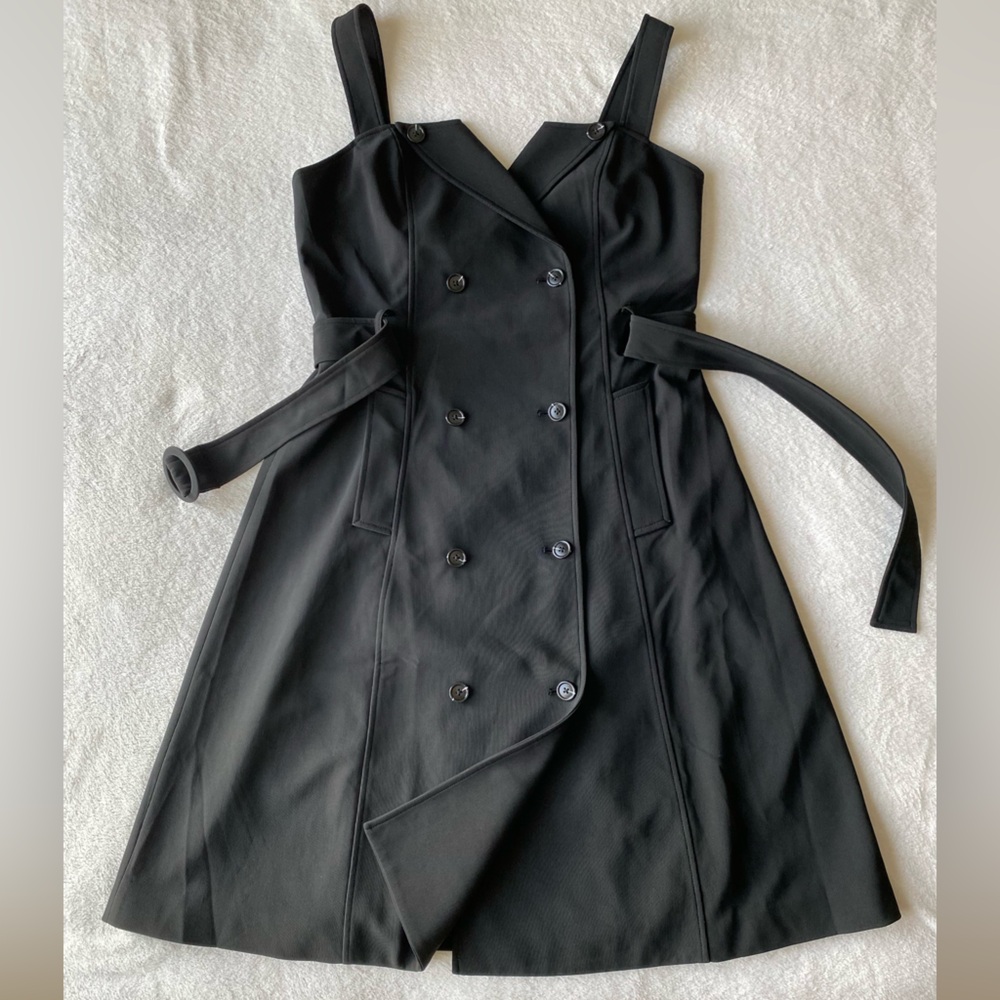 GRACIA Black Wrap Tie Waist Snap Button Sleeveless Trench Midi LBD large - Picture 8 of 15